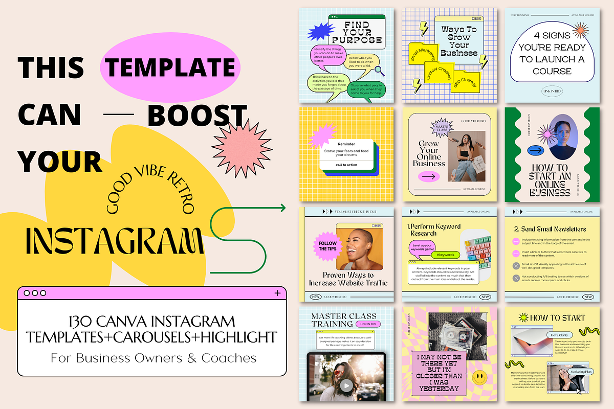 Pink Retro Coaching Insta Template, a Social Media Template by Guavamelo Studio (Photo 1 of 15)