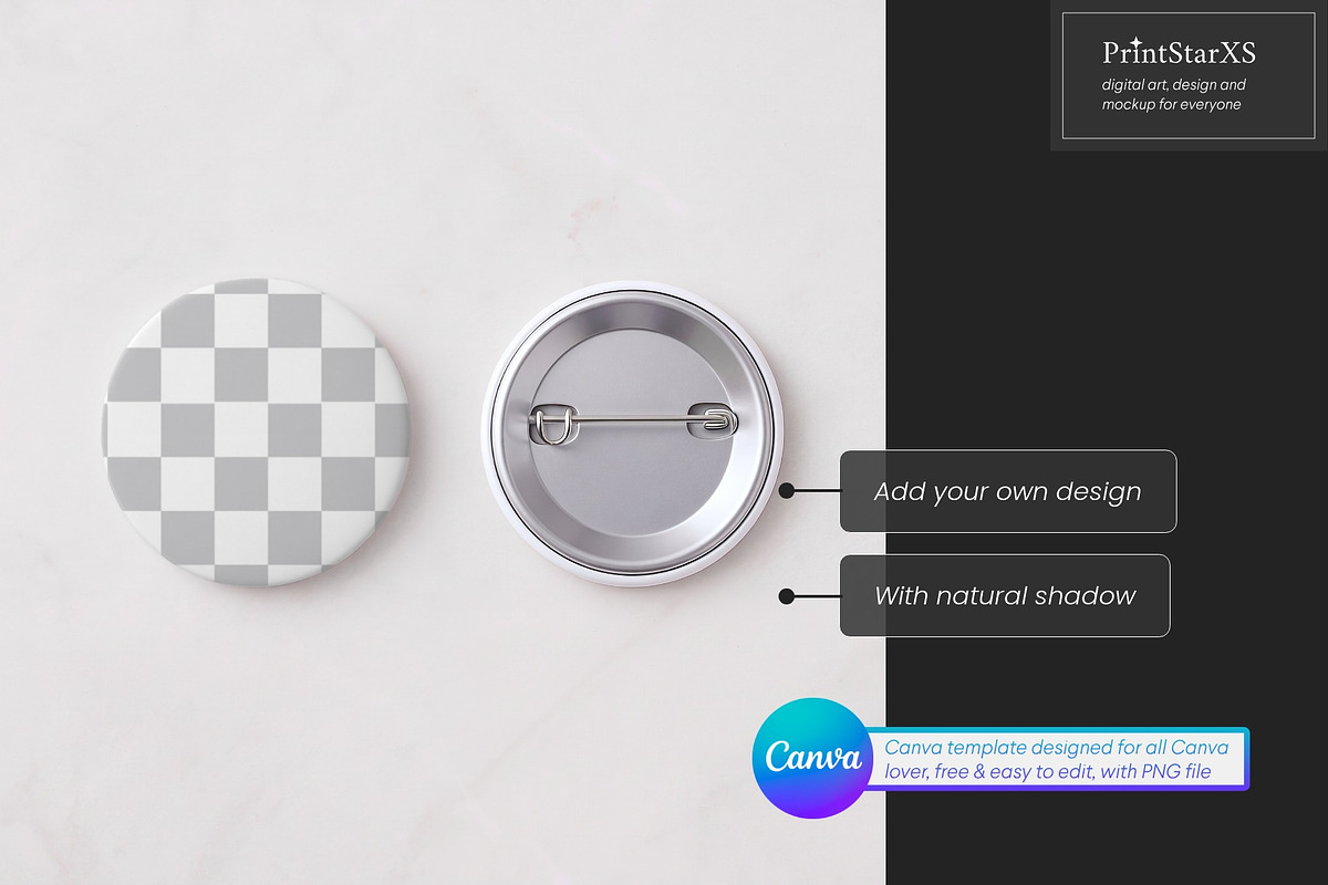 Button Pin Canva Mockup Bundle, a Merchandise Mockup by PrintStarXS (Photo 5 of 7)