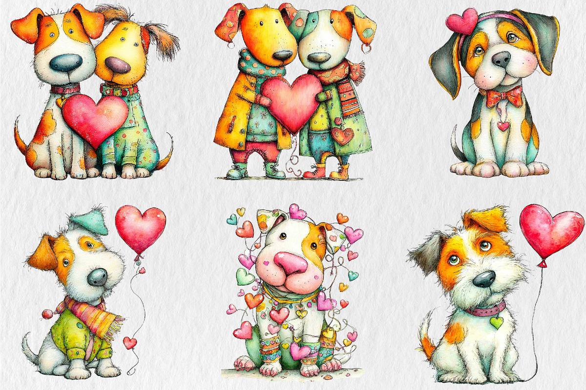 Quirky Valentine Day Dog Clipart, a Seasonal Illustration by Rose Art (Photo 3 of 7)