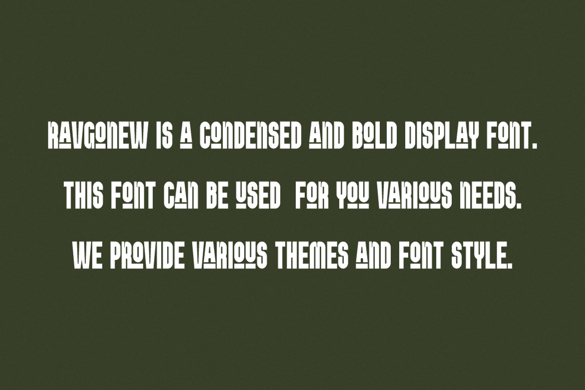 Ravgonew - Condensed Font, a Sans Serif Font by Iqsiart Studio (Photo 7 of 7)