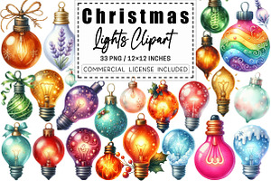 Watercolor Christmas Lights Clipart, a Graphic by CitraGraphics