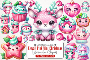 Kawaii Pink Mint Christmas Clipart, an Illustration by RobertsArt