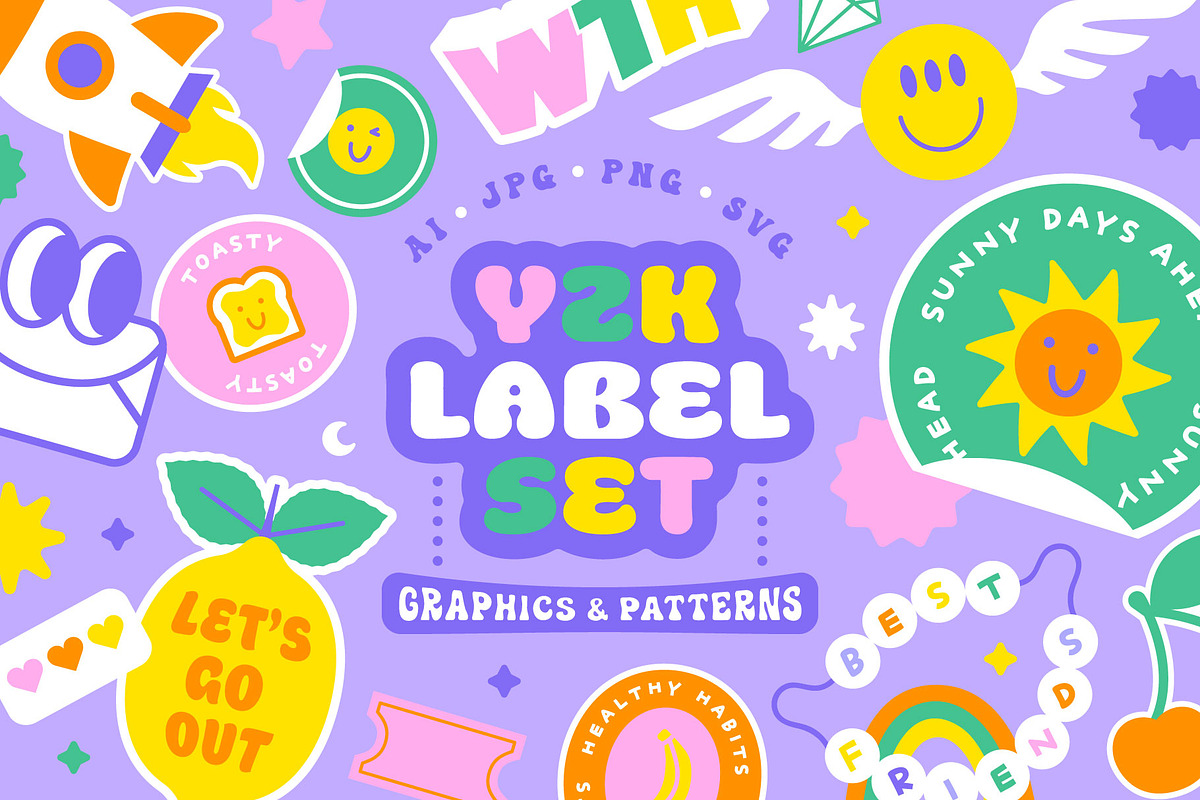 Y2K Label Set: Graphics & Patterns, an Illustration by Dedraw Studio (Photo 1 of 11)