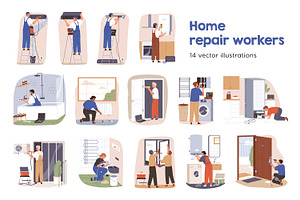 Repairmen, home repair workers set, a Work Illustration by Good Studio