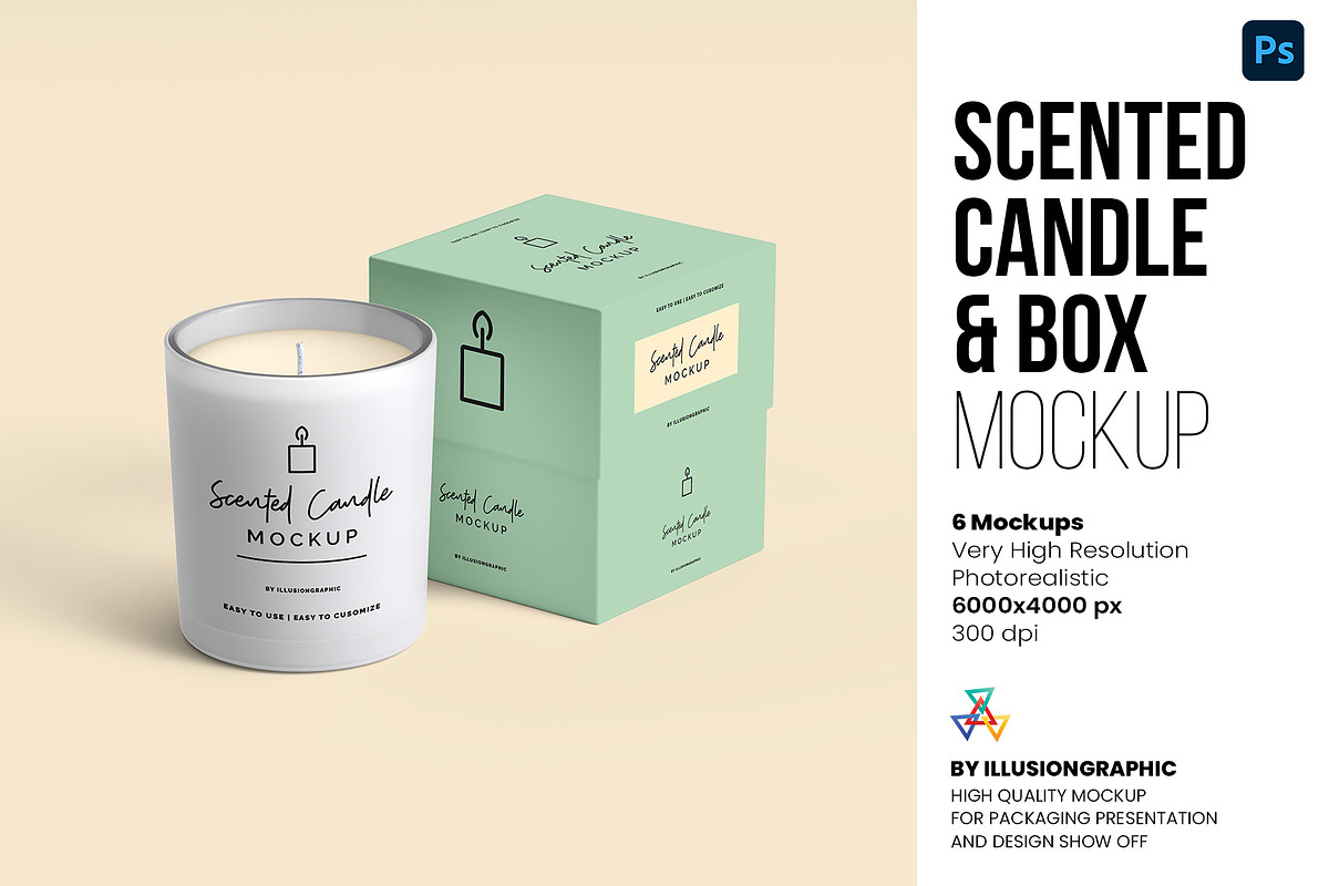 Scented Candle & Box Mockups, a Packaging Mockup by Illusiongraphic (Photo 1 of 15)