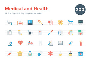 200 Flat Medical And Health Icons