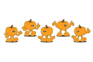 Retro pumpkin character - groovy, a Food Illustration by art PVP - market