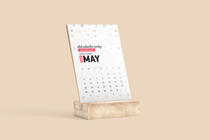 Desk Calendar With Wood Stand Mockup