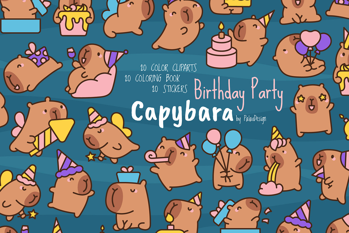 Cute Kawaii Capybara Birthday, an Animal Illustration by Palau (Photo 1 of 12)