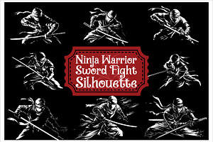 Katana Ninja Battle Silhouette Set, an Illustration by Artivon