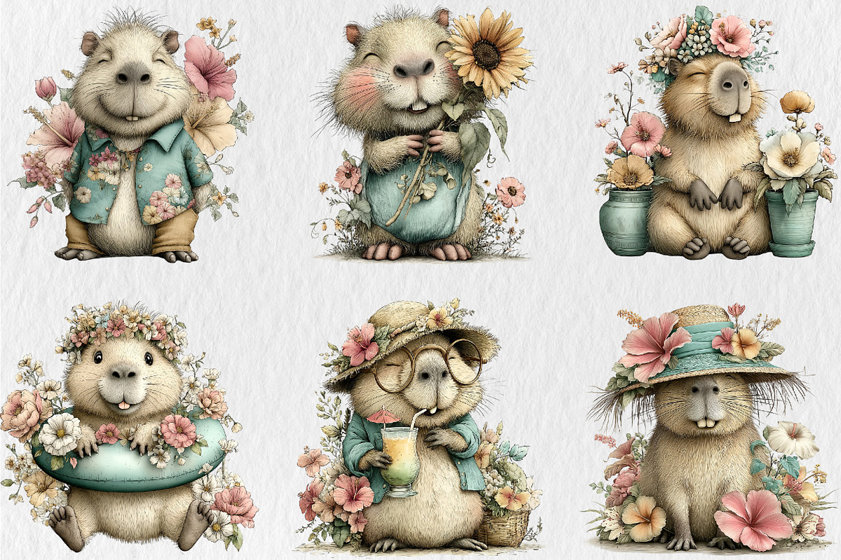 Summer Funny Capybara Clipart, a Seasonal Illustration by Rose Art (Photo 3 of 6)