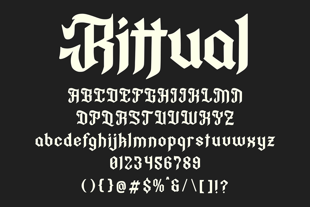 Rittual - Blackletter Typeface, a Blackletter Font by Arendxstudio (Photo 2 of 8)