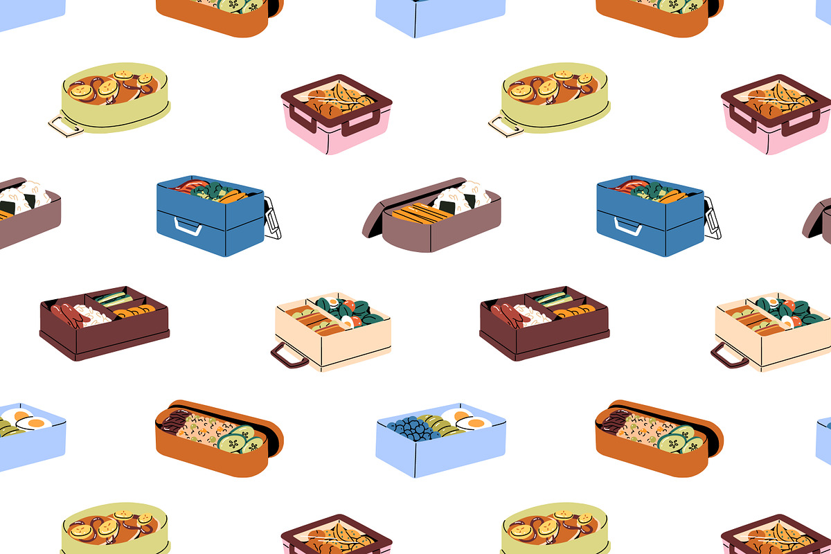 Lunchbox with food, drinks set, a Food Illustration by PaperTrident (Photo 13 of 15)