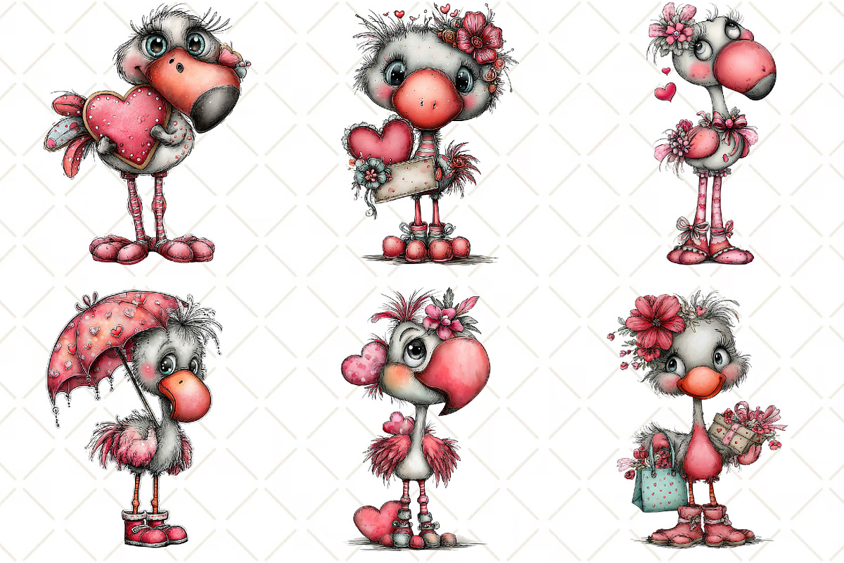Whimsical Valentine Flamingo Clipart, an Illustration by Black Bird Studio (Photo 4 of 6)