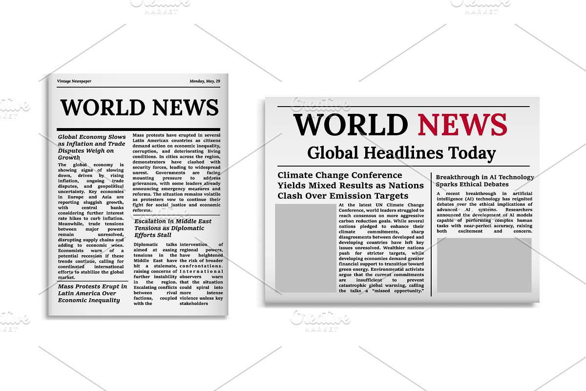 World news in newspaper with text, a Finance Illustration by skripnikbb