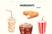 Fast Food Watercolor Clipart Set, a Food Illustration by Sunshine Art (Thumbnail 4 of 9)