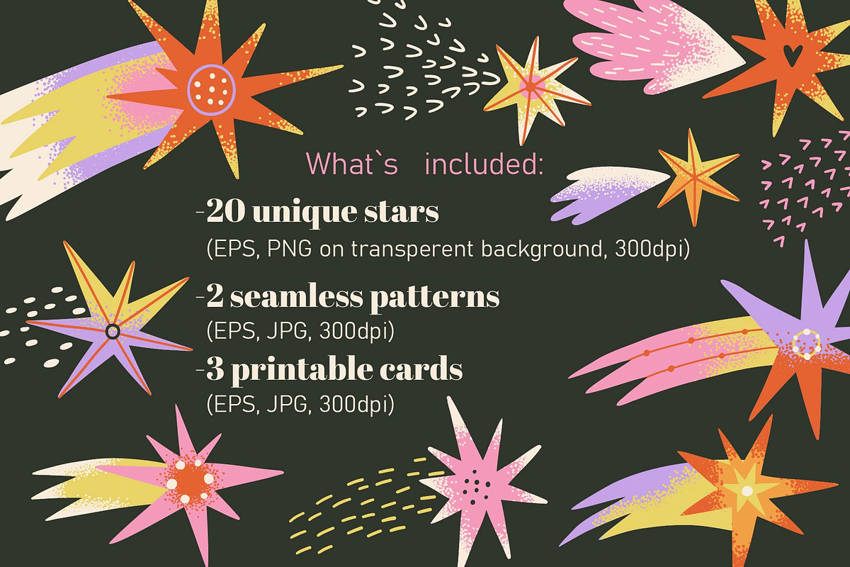 FUNKY STARS clipart, patterns, cards, a Decorative Illustration by Elliko shop (Photo 5 of 8)