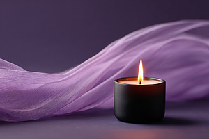 Black candle with flame and purple fabric, a Holiday Photo by AlyaAnd