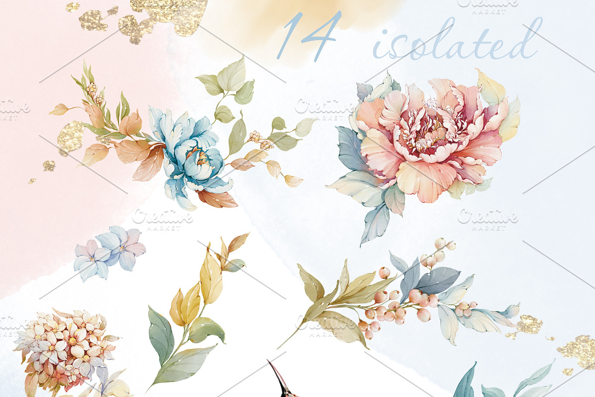 Watercolor flowers pink bloom set, a Decorative Illustration by Edith’s World (Photo 3 of 19)