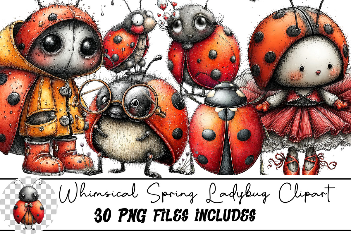 Whimsical Spring Ladybug Clipart, an Illustration by DreamArtGraphic (Photo 1 of 4)