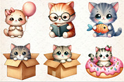 Watercolor Cute Doodle Cat Clipart, an Animal Illustration by Rose Art (Thumbnail 2 of 7)