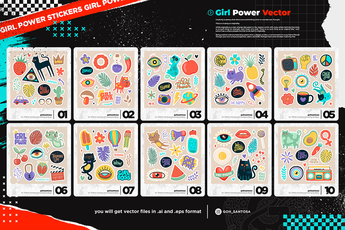 Girl Power Sticker Vectors, an Object Graphic by Gohsantosa