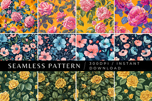 12 Radiant Blooms Seamless Patterns