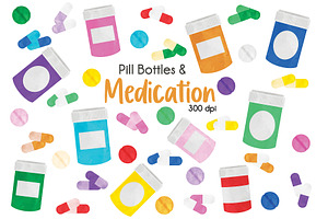Medication pill bottle clipart set