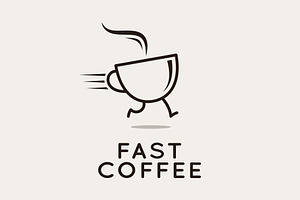 Fast Coffee Logo. Running Coffee Cup