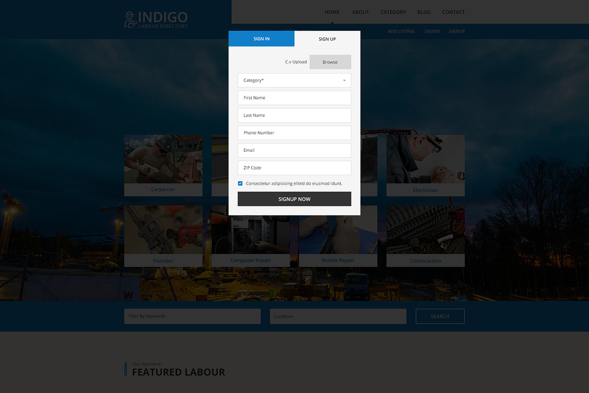 Indigo Labour Directory PSD Template, a Websites & App Template by mine-tech (Photo 15 of 17)