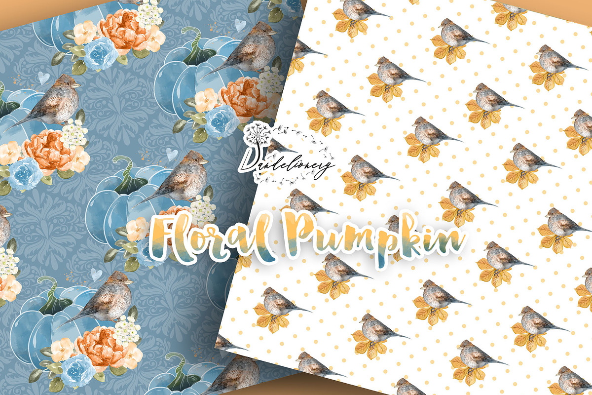 Floral Pumpkin digital paper pack, a Pattern Graphic by designloverstudio