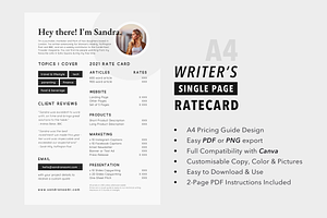 Writer's Single Page Rate Card Canva