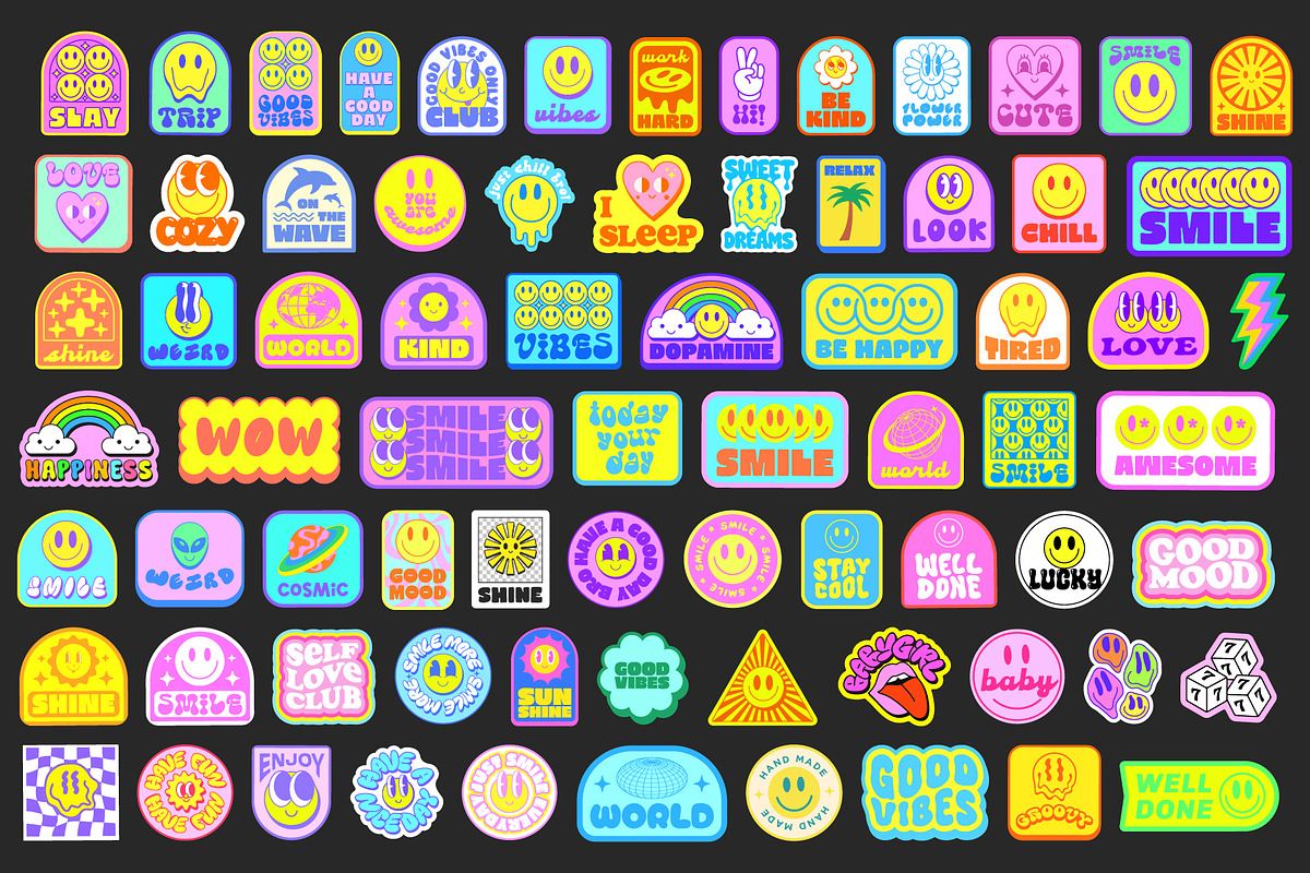 GROOVY STICKERS VECTOR SET, an Object Graphic by craftlove (Photo 2 of 6)