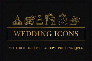 Minimal Gold Wedding Line Art Icons