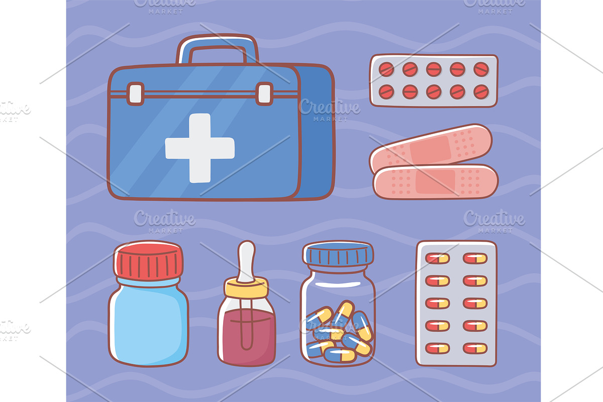 medical kit icons, an Object Illustration by studiogstock