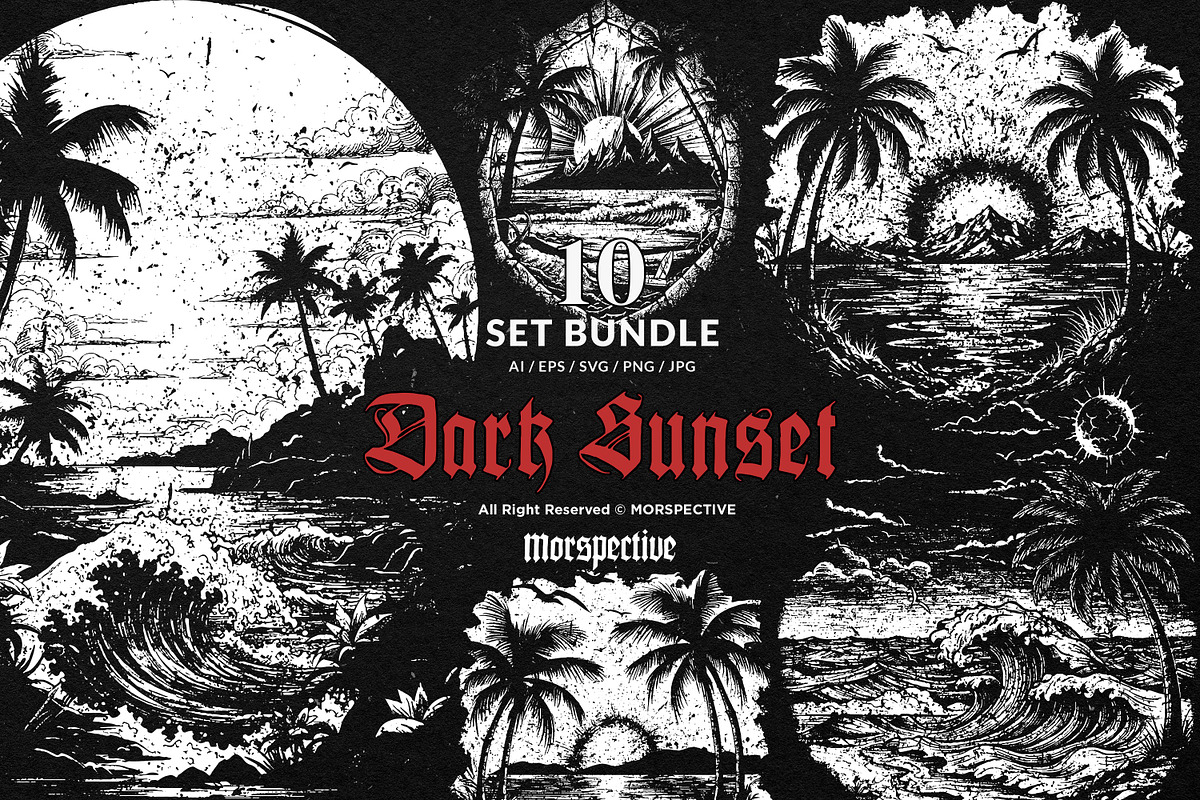 10 Bundle Dark Art Sunset Vibes Sea, an Illustration by Morspective (Photo 1 of 7)