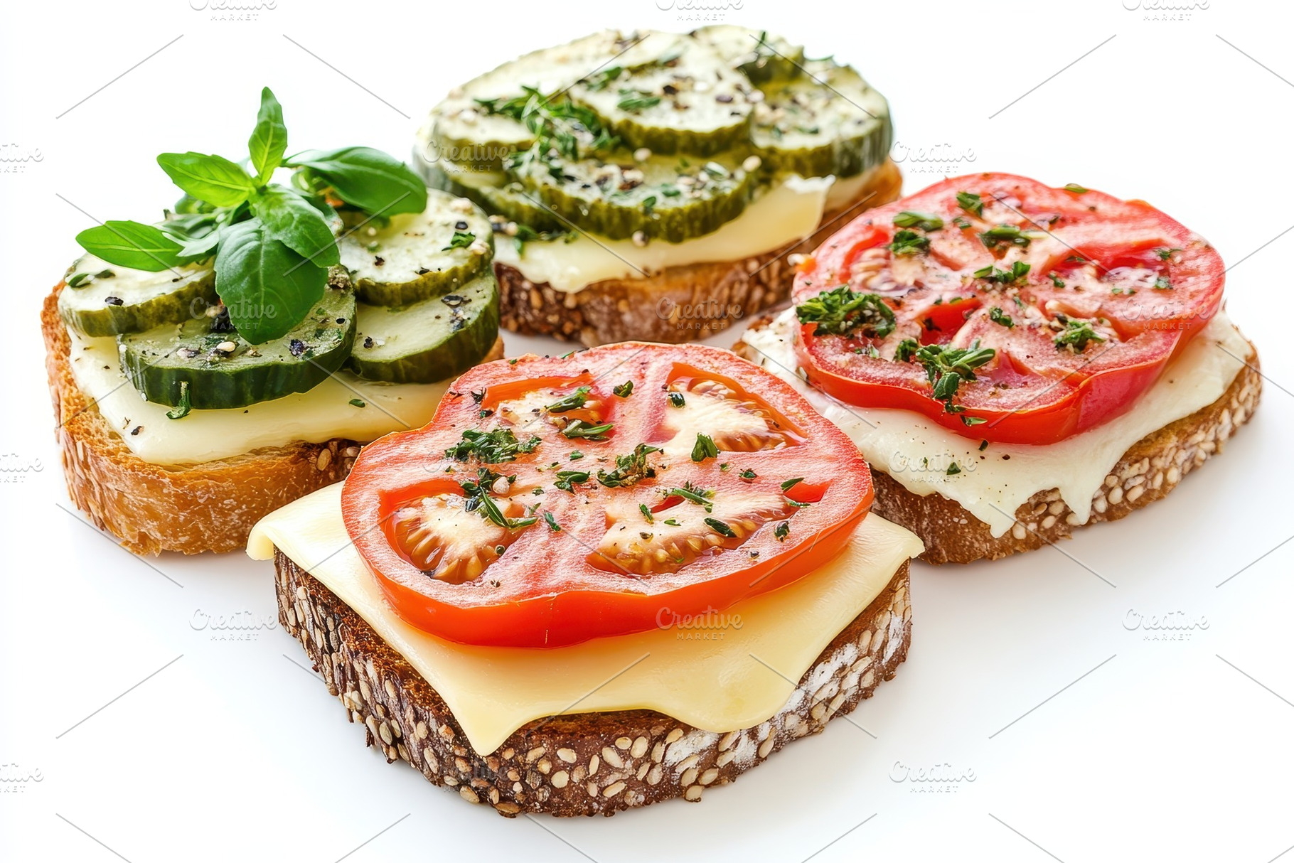 Sandwiches topped with sliced tomato, a Photo by Pavel_design