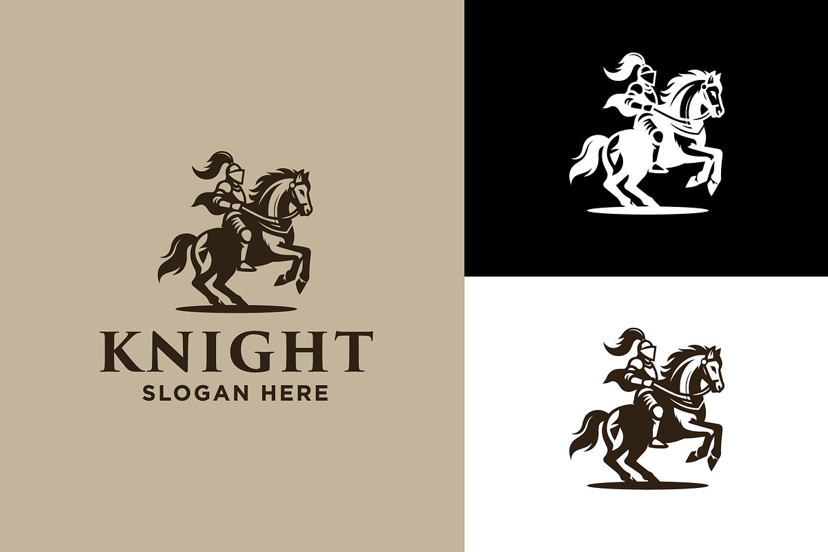 Knight Riding Horse Warrior Logo, a Branding & Logo Template by funpixel