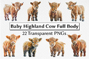 Baby Highland Cow Watercolor Clipart, an Animal Illustration by milkghost (Thumbnail 1 of 2)