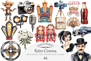 Retro Cinema Clipart, an Illustration by Design Market