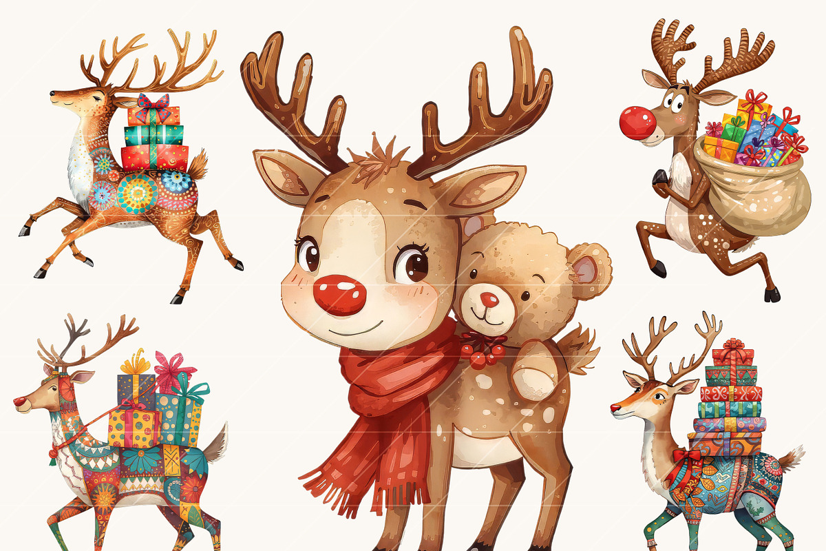 Funny Christmas Reindeer Clipart, an Animal Illustration by Design Scotch (Photo 6 of 8)