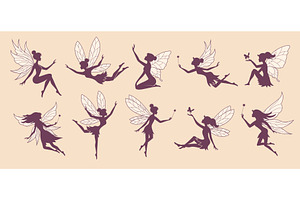 Fairy Silhouettes. Fantasy Female