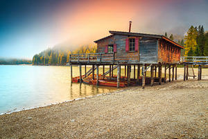 Misty morning and spectacular lake, a Nature Photo by Alpine Dreams