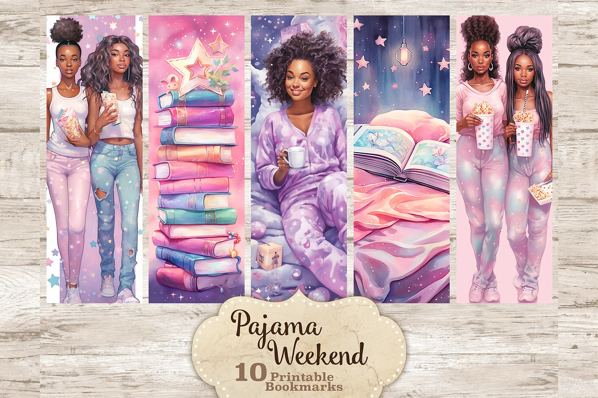 Pajama Weekend Black Bookmarks, a Person Illustration by GlamArtZhanna (Photo 1 of 3)