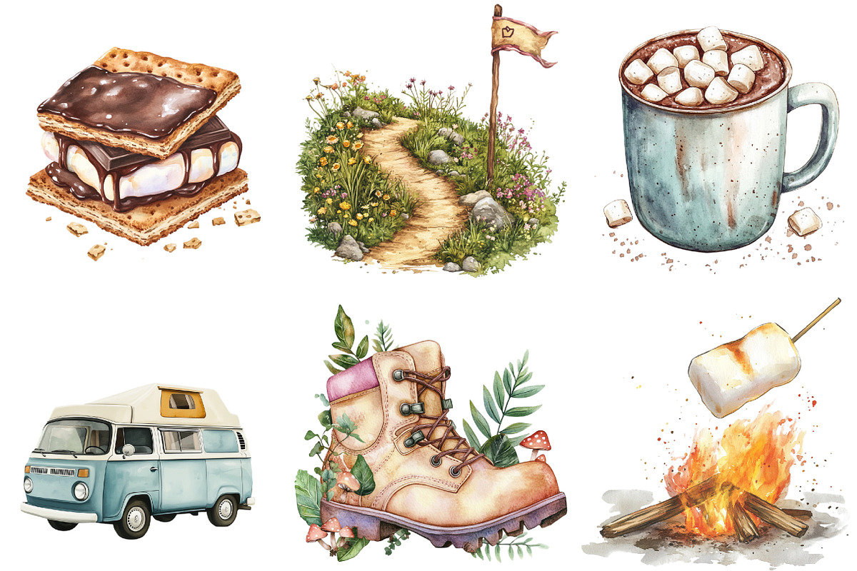 Camping Adventure Clipart, an Illustration by Watercolor design (Photo 4 of 4)