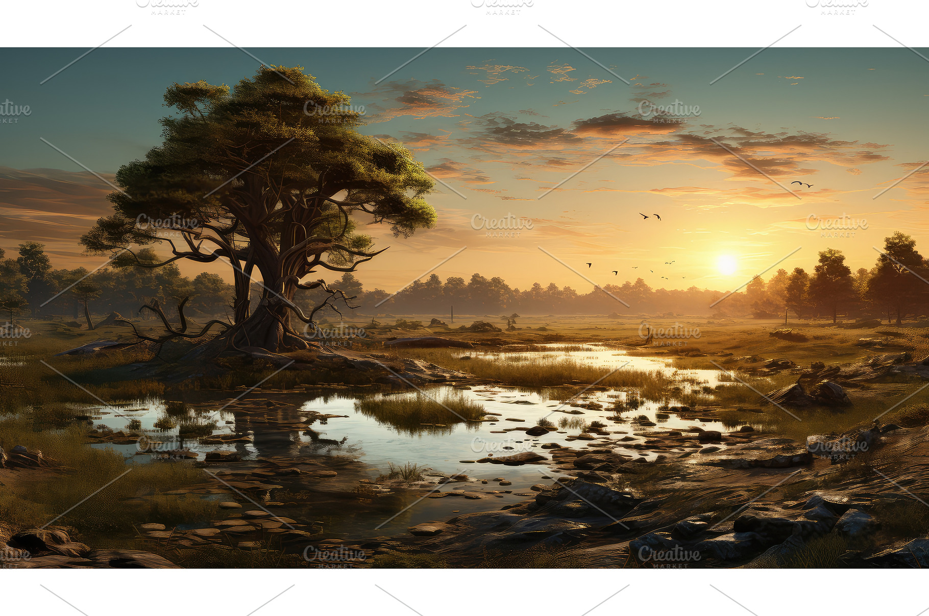 summer water scene tree landscape ai, a Nature Photo by pikepicture