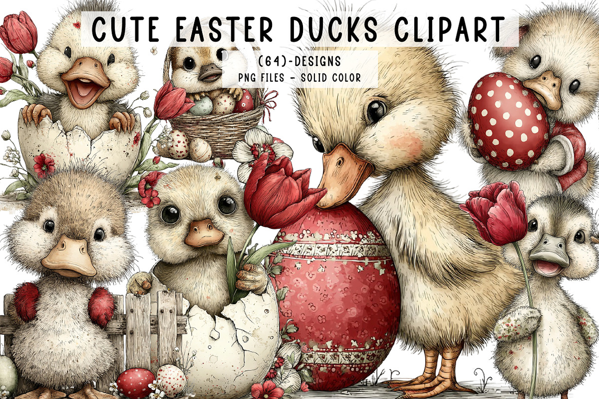 Cute Easter Ducks Clipart, an Illustration by CreationArt (Photo 1 of 7)