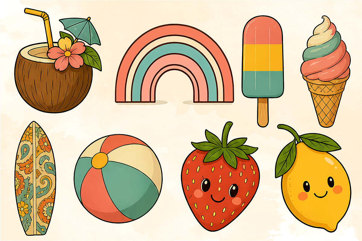 Retro Beach Collection, a Seasonal Illustration by KiddoGlyphs Studio (Photo 2 of 4)