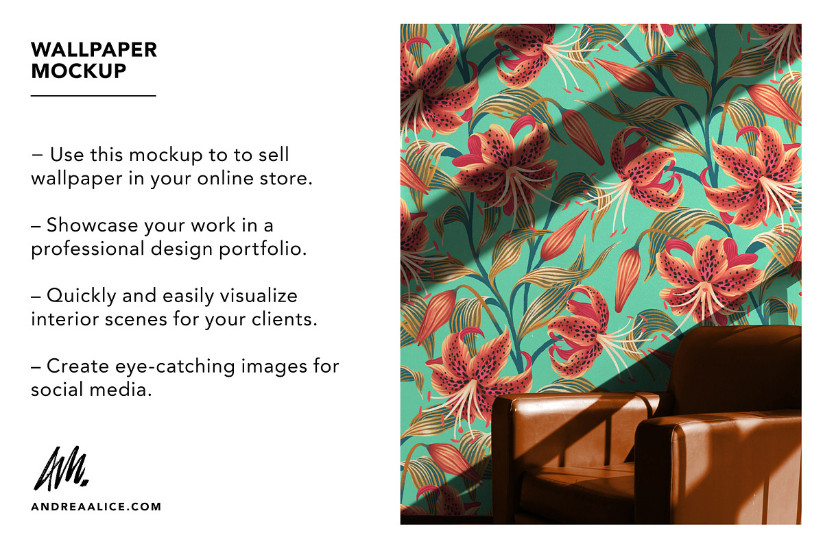 Wallpaper Mockup with Leather Chair, a Household Mockup by Andrea Muller (Photo 3 of 7)