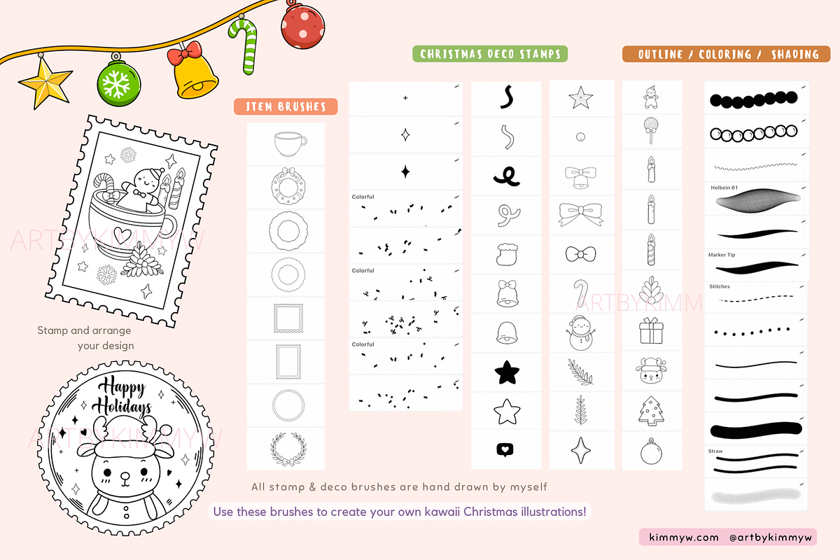 Procreate Kawaii Christmas Brushes, a Brush Add-On by Artbykimmyw (Photo 2 of 6)